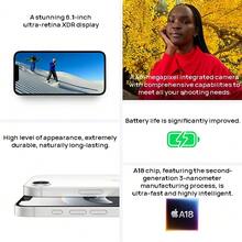 Apple iPhone 16e （A3410）手機，6.1吋XDR顯示屏，A18 第二代3奈米製程晶片，4800萬像素攝像頭，支援無線區域網路和5G（Chinese version,無esim）-白色 - 白色 - 查看 6