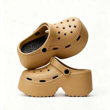 Women's Summer Clog Sandals, New Thick Platform Height-Increasing Anti-Slip Closed-Toe Beach Shoes - Khaki - View 8