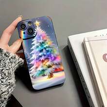 Estuche para teléfono con diseño de árbol de Navidad arcoíris ¡toque festivo y regalo perfecto! Compatible con fundas para teléfonos   17  16 Pro Max  15 Pro Max  13 y  12 Hecho de material de TPU, brinda protección contra golpes y caídas Ideal para vacaciones, familiares, amigos y celebraciones de invierno - Negro - Ver 5