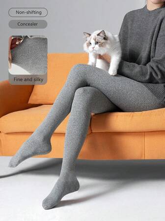 Women's Thick Thermal Lined Tights, Vertical Striped, High Elasticity Wool Blend, Slimming Fit, Warm For Autumn/Winter Casual, Office, Home Wear, Cozy