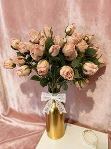 Two 48cm Artificial Pink Roses | 7 Rose Heads + Green Plastic Base. American Minimalist Romantic Style, Suitable For Home Flower Arrangements. A Great Gift For Women Or Mothers, Or As A Standalone Gift, Fresh Flower, Stamen, Or DIY Decoration. - Multicolor - View 2