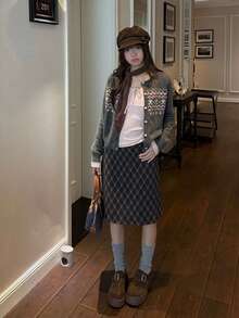 Plaid Skirt, Slimming Knee-Length Plaid Bodycon Skirt - Grey - View 6