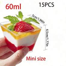 80 60ml/150ml Transparent Mousse Cups, Square Plastic Dessert Cups, Cake Ice Cream Pudding Cups, Perfect For Birthdays, Parties, Wedding Banquets, And Decorations - White - View 16