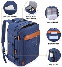 UKEIN 5PCS Travel Backpack Carry On Backpack 42L Flight Approved, Expandable Laptop Backpack With Packing Cubes & Shoe Pocket, Water Resistant Luggage Backpack For Men Women, TSA Approved, Large Backpack - Màu xanh lam - Xem 4