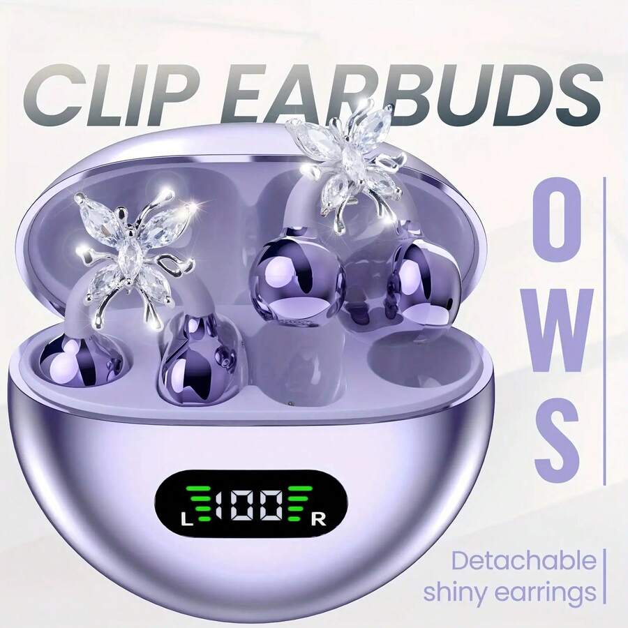 NEW SENYANG Wireless Open-Ear Headphones, 2025 OWS Clip-On Earphones, Butterfly Earring Headphones, Pure Stereo Sound, Suitable For Sports/Outdoor And Multi-Scenarios, Wireless Earphones, Clip-On Earphones, Travel Earphones, Fashion Earphones, Gift, Holiday Gift For Girls & Women, Sports Earphones, Travel Wireless Earphones, Stereo Earphones, Fashion Aesthetics, Halloween Gift