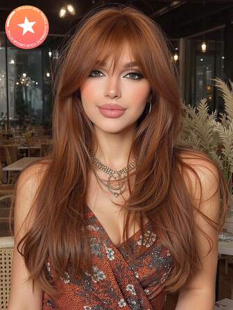 26 tums moderiktig fjärilsklippning med gradering av redwoodhår, syntetisk peruk med mittendel för Y2K-tjejer, PARTY FLASH