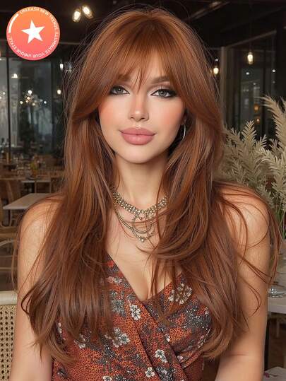 26 tums moderiktig fjärilsklippning med gradering av redwoodhår, syntetisk peruk med mittendel för Y2K-tjejer, PARTY FLASH