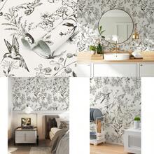 Peel And Stick Wallpaper Floral Birds Contact Paper Black And White Wall Paper Peel And Stick Modern Boho Removable Self Adhesive Wallpaper Vinyl Rolls 118"X17.3" - ĐenTrắng - Xem 1