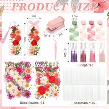 222 Pcs Dried Flower Bookmark Making Kit Include Pressed Flower Colorful Tassels Ribbons And Transparent Bookmark Laminating Pouches 2x 6 Inch Classic Color - 粉色 - 查看 3