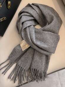 1pc Winter 100% Wool Winter Scacrf Cashmere Solid-Colored Scarf With Tassels Soft Shawls For Spring Summer Autumn And Winter