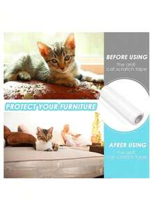 1 Roll Self-Adhesive Transparent PVC Cat Scratch Protector Film, Clear Sofa Protective Cover, Prevents Cat Claw Scratches, Single-Sided Self-Adhesive Anti-Pet Sofa Cover, Furniture Scratch Protection Tape, Suitable For Sofa Armrests, Doors, Walls, Prevents Pet Damage, Essential Home Decor Furniture Care Solution For Pet Owners - Multicolor - View 5