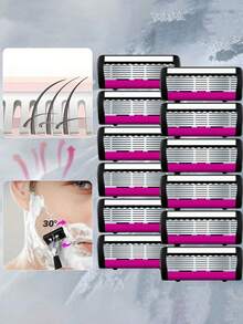 European & American Style Women's/Men's 6-Layer Razor, Manual Shaving Set, Provides Smooth Shaving Experience, Suitable For 10 Occasions, Perfect For Men's And Women's Hair Removal, Essential Tool For Daily Shaving And Grooming - Multicolor - View 3