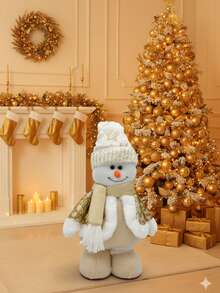 Muñeco Decorativo De Navidad  Alto , Decoración Navideña  , Muñeco De Santa Claus , Muñeco De Reno , Muñeco De Nieve , Decoración De Navidad Para Sala De Estar , Decoración Para Árbol de Navidad , Figuras De Tela Decorativos , Muñeco Decorativo  De 53cm de alto . Muñeco Con Patas Retráctil con 33 cm - Dorado D2 - Ver 3