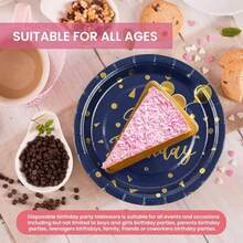 75-Piece Dark Blue & Gold Dot Birthday Tableware Set Includes 7" Plates, 6.5" Napkins & 6.3" Forks, Disposable Party Supplies For 25 Guests - 藍金 - 查看 6