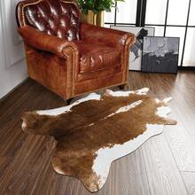Faux Cowhide Rug, Cow Print, Rustic Western Rugs For Living Room Bedroom, Irregular Animal Skin Hides, 4.6 X 5.2ft, Anti-Skid Cool Carpets For Cowboy Cowgirl Home Decor, Khaki Brown - 焦糖 - 查看 1