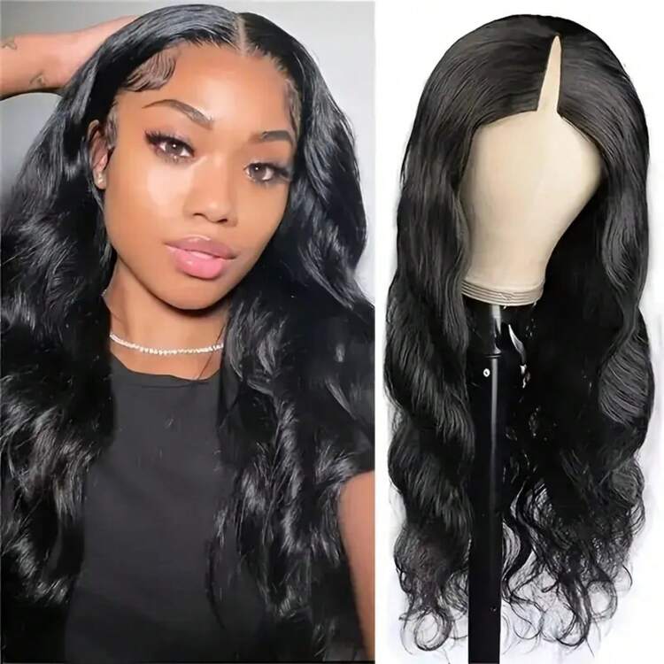 Tyle Women'S V-Part Body Wave Wig - 200% Density Rose Net Cap, Brazilian Human Hair, Easy Install Machine-Made Festive Wig, Multiple Lengths Available, - Upgrade V Part Wigs - Natural Black - 查看 7