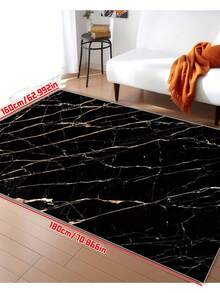 1pc Luxury Black & Gold Marble Texture Bath Mat, Small Rug - Black - View 2
