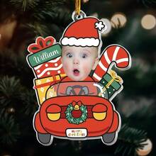 1pc Acrylic Christmas Tree Pendant, Custom Photo & Name -Cartoon Car Design – Home, Office, Entryway, Classroom, Winter-Birthday, Halloween, Thanksgiving, Christmas-Eve, New-Year Party; Gift For Friend, Lover, Holiday Keepsake - Multicolor 1 - View 3