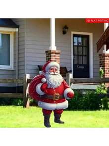 2D Flat Contemporary Christmas Lawn Decor - 13.8 Inch X 7.9 Inch Acrylic Santa Claus Statue For Outdoor Holiday Decoration