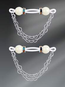 CIZME 1 对可爱仿珍珠乳环非穿孔乳头环适用于女性，假乳头环带心形链假乳头环可调节假乳头环