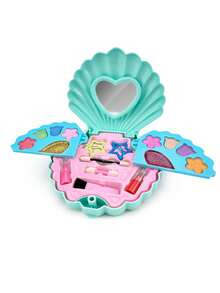 1/2Pcs ABS Shell Shape Kids Makeup Bag Toy, Pink Blue Princess Cosmetic Case With Mirror, Washable Cosmetics, Birthday Christmas Gift For Little Girls - Multicolor - View 14