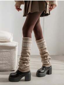 1 Pair Autumn/Winter Korean Style Fair Isle Snowflake Knit Thicken Leg Warmers, Cozy - Multicolor - View 16
