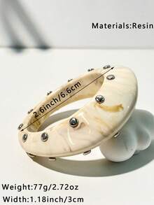 1pc Handmade Resin Bracelet In Milky Tea Color, Multi-Element Design With Stripes And Rivets, Suitable For Daily Wear And Parties, Great Gift For Family And Friends, Autumn/Winter - Multicolor a - View 6