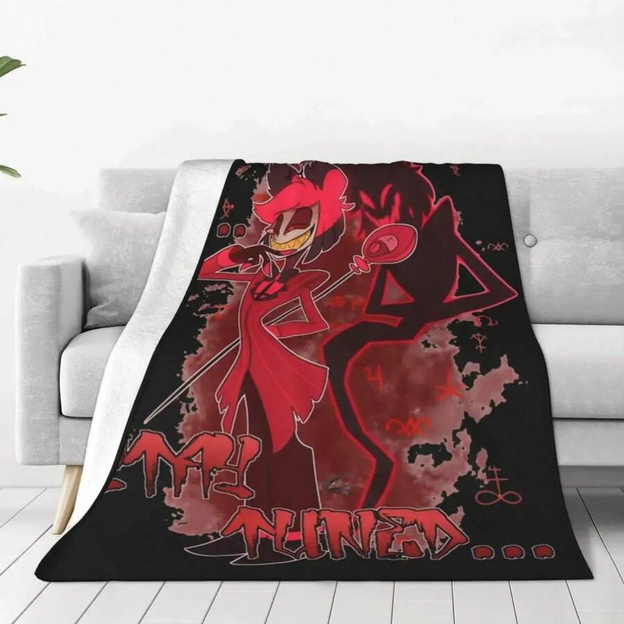 Hazbin Hotels Alastor Knitted Blanket Flannel Super Warm Throw Blankets For Outdoor Travel Bed Rug#Color_Olive Brown, - 黑色 - 查看 1