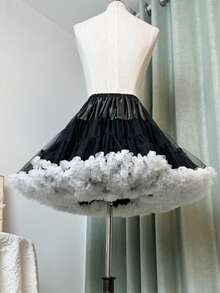 1件装女士薄网纱衬裙，洛丽塔风格多层薄纱裙，适合搭配连衣裙、万圣节和圣诞节服装，黑白两色 - 黑+白 - 查看 5