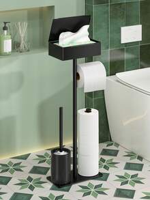 1pc Freestanding Toilet Paper Holder, Self-Adhesive Bathroom Tissue Roll Dispenser, Moisture-Proof Home Restroom Accessory, Bathroom Organizer | Decorative Shelf