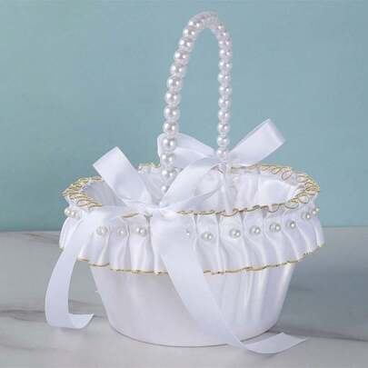 Weddings Basket Props For Studio Photo Shoots With Pearl And Satin Bow Ribbons For Weddings And Special Events, Fall Decor, Halloween Decor, Christmas Gift, Classic And Elegant,  , High Repurchase Rate, Free Shipping.