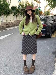 Plaid Skirt, Slimming Knee-Length Plaid Bodycon Skirt - Grey - View 8