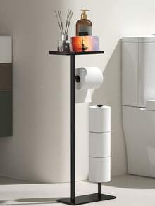 1pc Vertical Toilet Paper Holder - Bathroom, Toilet Paper Storage Rack With Stable Base And Top Shelf, Convenient Paper Organization, Bathroom Storage Cabinet, Toilet Paper Organizer, Holiday Gift - Multicolor - View 2