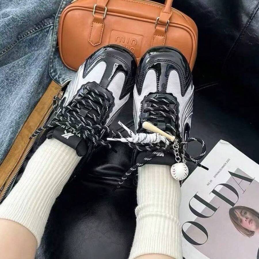 Inner Height Increase Retro Versatile Baseball Training Shoes For Women 2025 Autumn New Green Casual Sports Racing  Shoes Elegant Women's Shoes - Black [Upgraded Version] - View 1