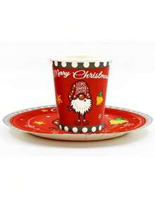 12 件圣诞主题一次性纸杯和盘子套装，圣诞节一次性纸杯和盘子 - 彩色 - 查看 8