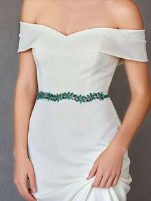 1件绿色玻璃水钻贴花婚纱腰带，时尚纤细新娘腰带，适合生日派对、化装舞会、鸡尾酒会、订婚庆典、惊喜主题派对、情人节服装配饰 - 綠色絲帶 - 查看 6