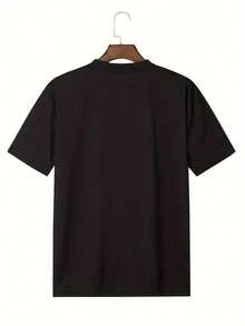 Camiseta Casual con Estampado de Patrón de Banda en Blanco y Negro, 1 Camiseta con Estampado de Letra de Dibujos Animados, 180 Gramos, 100% Algodón Pesado Puro. - Negro - Ver 2