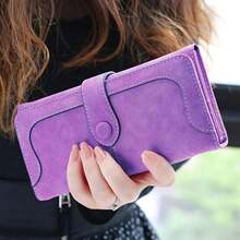 Women's Vegan PU Leather Wallet, 17 Card Slots Card Holder Bifold, Large Capacity Zipper Pocket Phone Handbag With ID Window - 玫瑰紅 - 查看 5