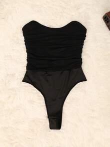 Apperloth A Solid Color Mesh Ruched Tube Corset, Sexy For Music Festival - Black - View 7