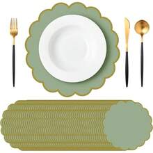 50 Pcs Sage Green Paper Placemats, 13.5 Inch Disposable Scalloped Placemat, Decorative Round Table Place Mats Birthday, Wedding, Bridal Shower, Shower, Tea Party, Dining Tableware - Sage Green - 查看 2