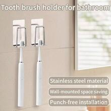 4 Pcs Adhesive Toothbrush Holders 304 Stainless Steel Toothbrush Holders Wall Mounted Toothbrush Holder Bathrooms Accessories 4, Silver - 銀 + 4 - 查看 5