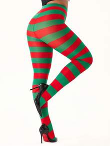 1 Pair Striped Tights/Thigh High Socks, Suitable For Cosplay, Parties, Halloween, Christmas, Music Festivals, Spring/Autumn/Winter