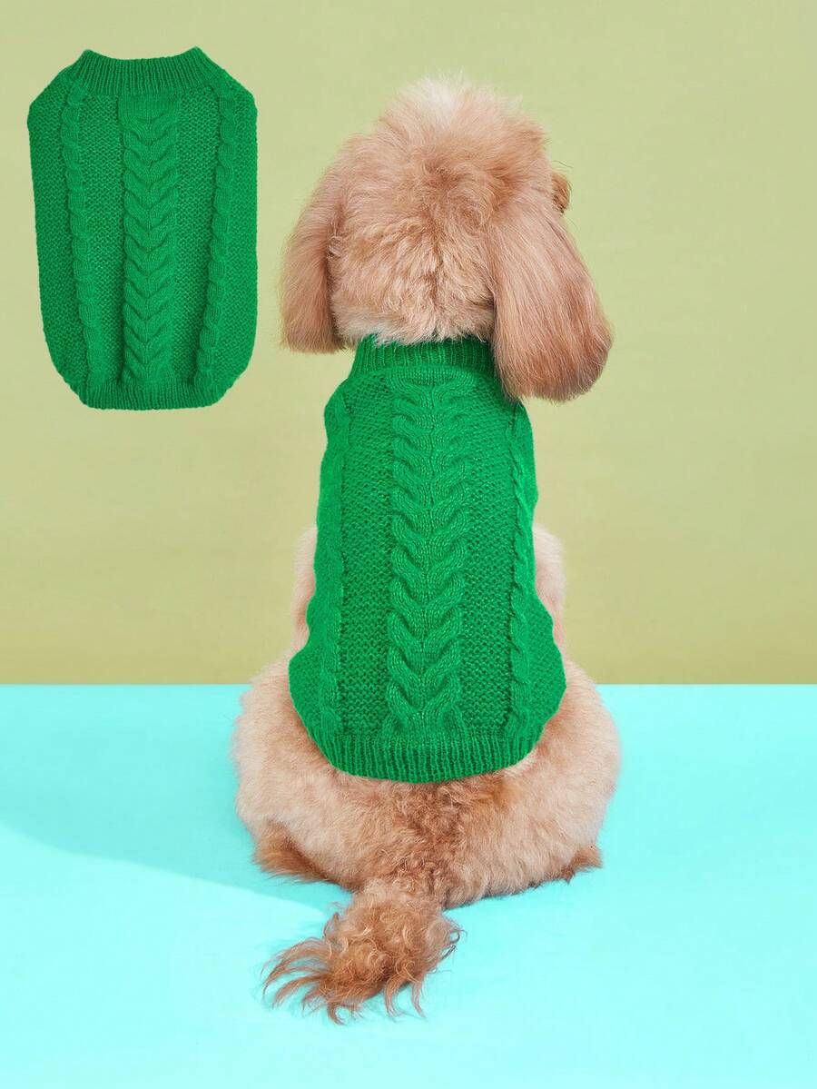 1pc Classic Striped Cable Knit Solid Color Candy Color Warm Sweater For Small Dogs, High Elasticity Poodle Pullover, Multi-Color