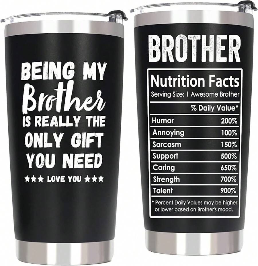 .Com| Breezy Valley Brother Gifts, Christmas Gifts For Brother From Sister, Best Funny Birthday Gift Ideas For Older Little Brothers Adult, Brothers Tumbler Coffee Cup From Sister Sibling Cousin: Tumblers & Water Glasses - 兄弟營養成分錶 - 查看 1