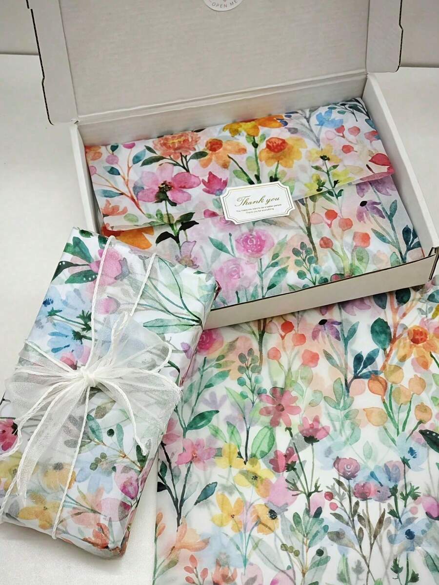 20/10/1張鬱金香花紋面紙，50*35cm (19.7in*13.78in)，適用於DIY手工藝，尤加利花紋面紙，復古宮殿游泳泉景禮品包裝紙，春季派對包裝紙