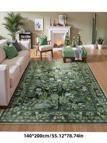 1 件蓬松奢华柔软现代天然植物花卉绿色地毯，防滑可机洗，天鹅绒表面，非常适合客厅、卧室、走廊 - 优雅的宫廷设计，带有巴洛克图案，室内垫|防滑背衬，客厅地毯 - 綠色 - 查看 6