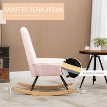 HOMCOM Rocking Chair Padded Relaxing Chair With Sherpa Fleece In Pink Up To 150 Kg Comfortable Swing Chair 63x95x97cm - Pink - View 5