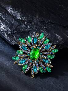 波西米亚嘻哈胸针 - 闪亮的绿色水晶玻璃花卉胸针，复古风格花朵吊坠，适合日常佩戴和送礼场合 - 适合所有季节的时尚百搭配饰 - 綠色 - 查看 3