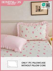1pc Bow & Star Print Ruffle Pillow Cover (Pillow Insert Not Included), Unique Romantic Ins Style Decorative Throw Pillow Case, Suitable For Bedroom, Dorm, Sofa And Lounge Chair. Oeko-Tex Certified - Multicolor - View 1