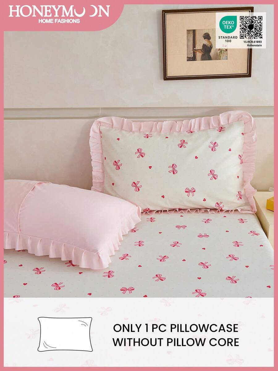 1pc Bow & Star Print Ruffle Pillow Cover (Pillow Insert Not Included), Unique Romantic Ins Style Decorative Throw Pillow Case, Suitable For Bedroom, Dorm, Sofa And Lounge Chair. Oeko-Tex Certified - Multicolor - View 1
